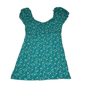 Good Luck Gem Sweetheart Neckline Dress Green Floral Size Large